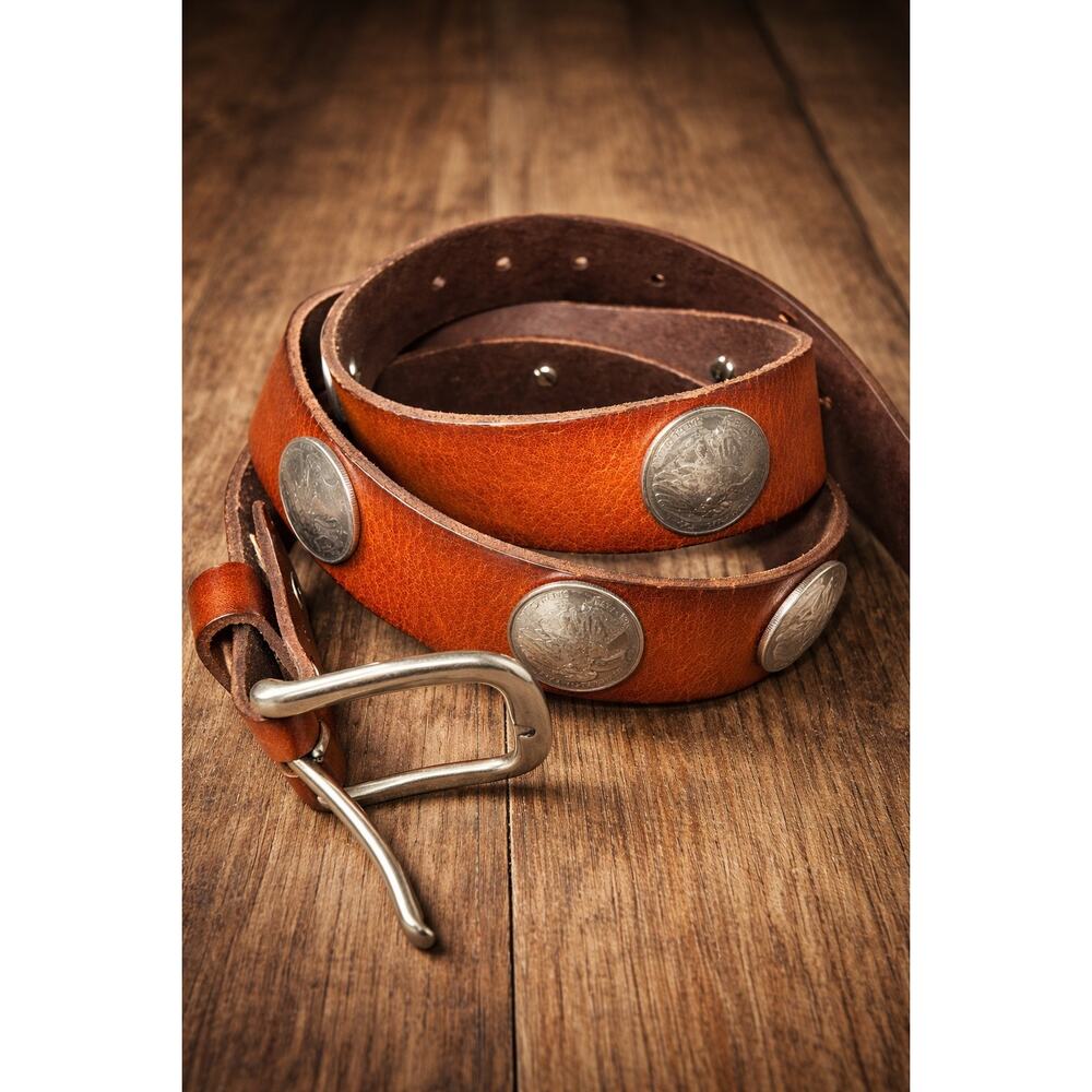 Vintage Walking Liberty Half Dollar Coin Concho Genuine Leather Belt Size 42